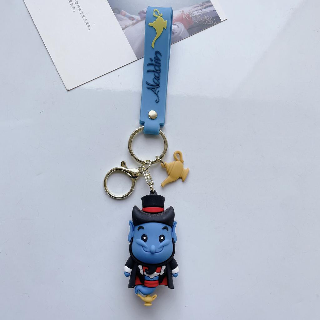 Aladdin Cartoon Figure Backpack Pendant Ornament Keychain Jasmine Princess Genie Keyring Accessories Women Men Kid Gift