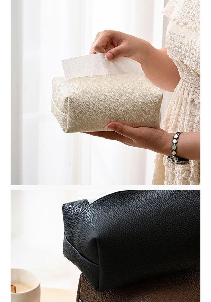 Lychee Pattern Leather Tissue Box for Home, Living Room, Hotel, or Restaurant - Stylish and High-Quality Napkin Holder