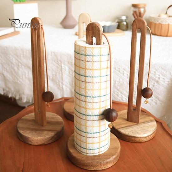 Kitchen Countertop Paper Towel Holder with Anti-Slip Weighted Wooden Base Easy To Install Standing Paper Towel Roll Stand