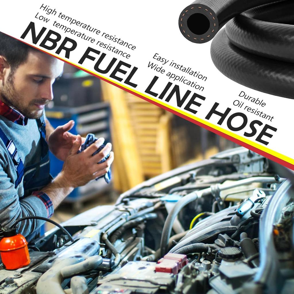 1/4"ID(6Mm) Fuel Line Hose 10FT NBR Rubber Push Lock Hose 300PSI High Pressure Fuel Line For Automotive Fuel Systems Engines(Black, 1/4"ID*0.47"OD,