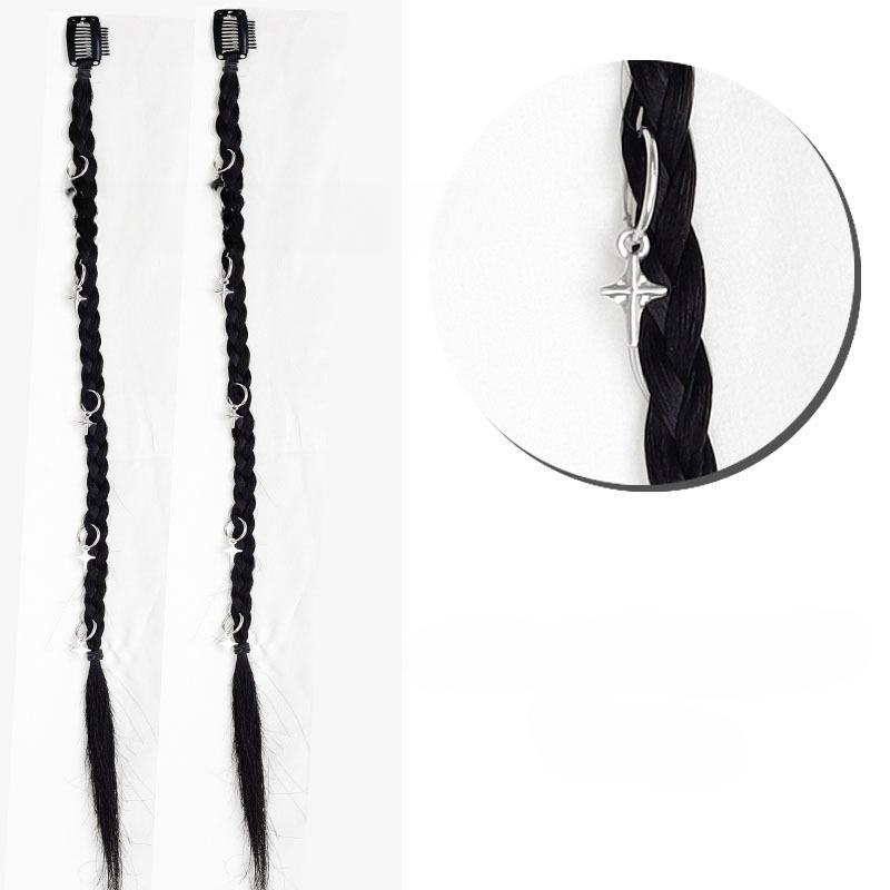 2 stücke Synthetische Perücke Zöpfe mit Clip Haar Zopf Haarverlängerungen Zubehör Ringe Dreadlocks Hip-Hop Haar Seil Lametta