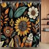 Floral Shower Curtain for Bathroom,Vintage Floral Shower Curtain Set Orange Flower Plants Bathroom Curtains Decor,Waterproof