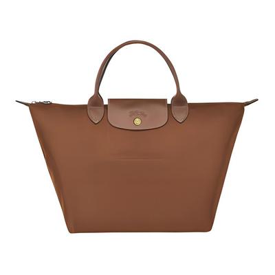 Longchamp Le Pliage Club Einfarbig Trägerlos Klappe Kurzer Griff Reißverschluss Leder Tote Bag Kleine Damen Tote Bag Cognac 1623089504