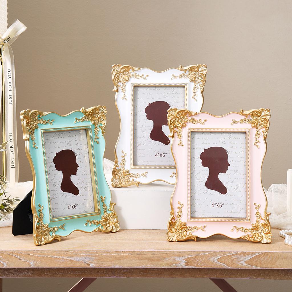 Classical Wall Mount Photo Frame With Stand Elegant Antique Gold Trim Resin Picture Frame For Living Room Bedroom Decors