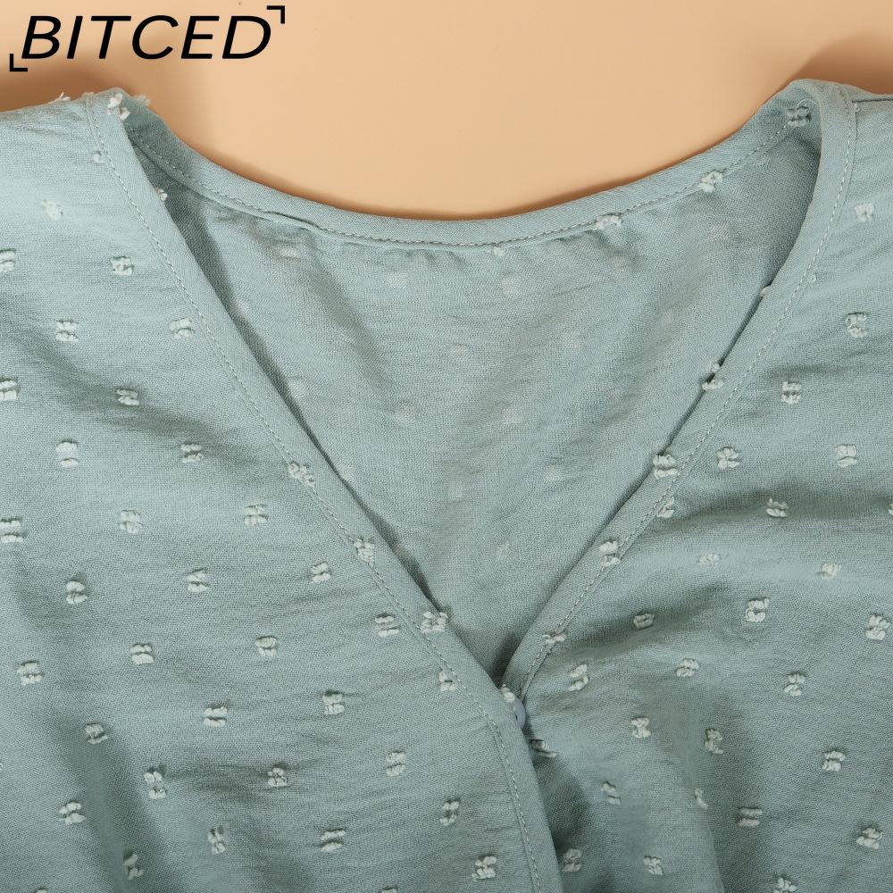 BITCED Women's Spring/Summer Waist-Defining V-Neck Dress Vacation Casual Short-Sleeve Slimming Dress