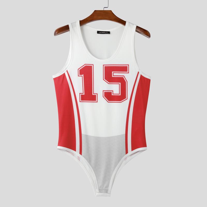 

INCERUN Мужские комбинезоны без рукавов с буквенным принтом, облегающие комбинезоны, боди, домашняя одежда 3XL красный