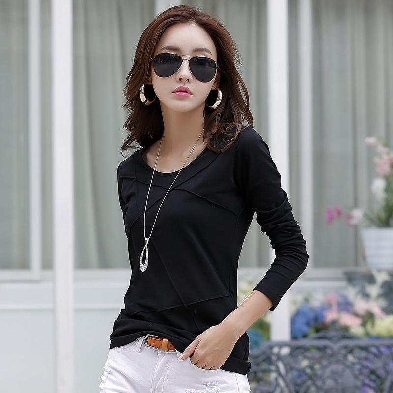 

Модные женские топы из хлопка, облегающие, универсальные, с круглым вырезом, футболка, новые, удлиненные нижние части XXL чёрный