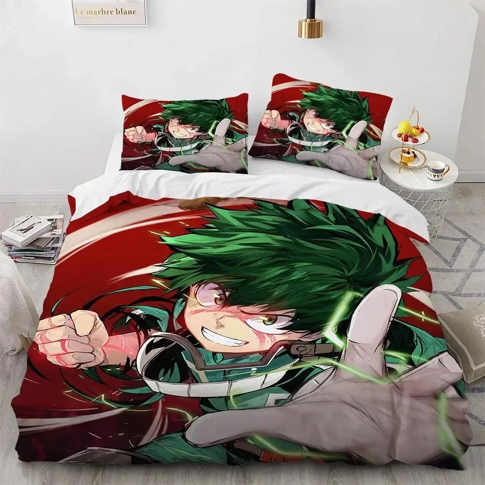 3D Anime My Hero Academy Charaktere Gedrucktes Bettset Bettbezug Kissenbezug Bettwäscheset Leinenlaken Steppdeckenbezug Full Queen Size