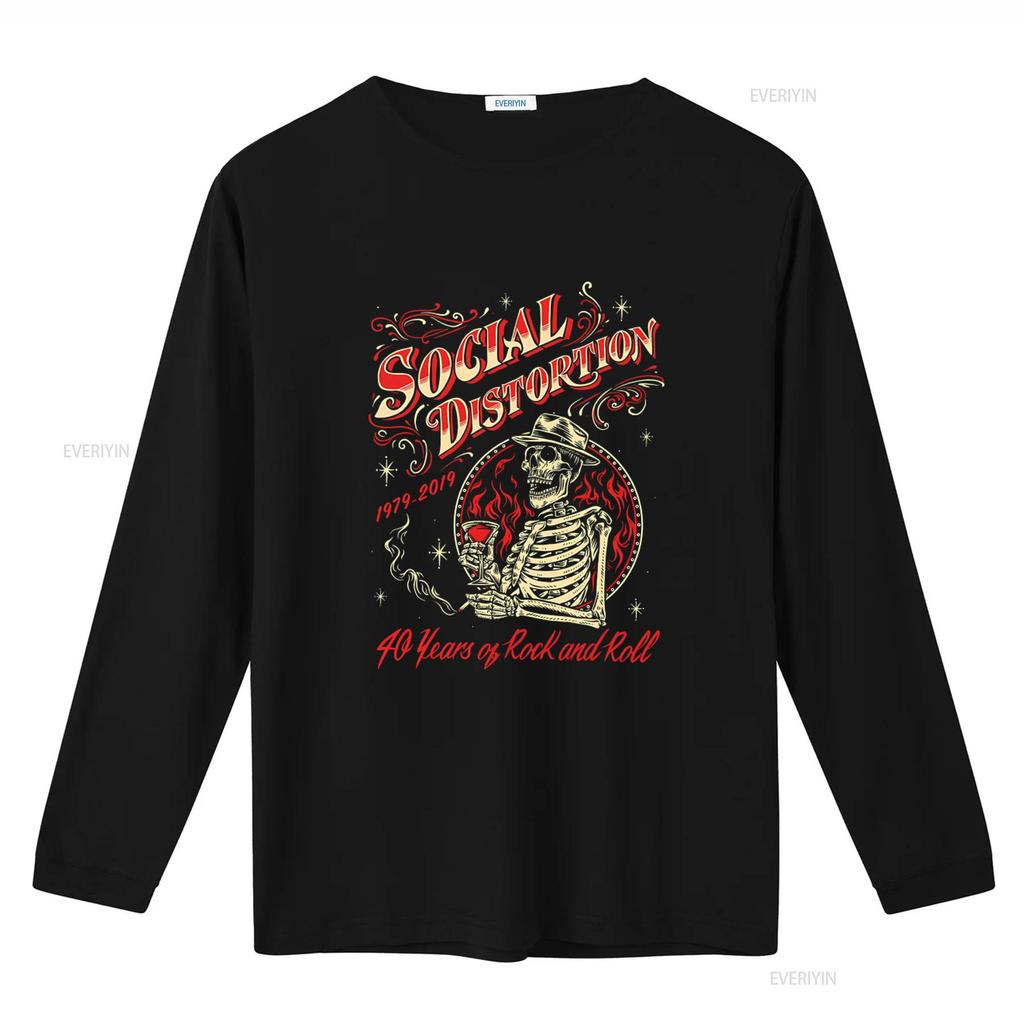 SOCIAL DISTORTION 40 Years Of Rock And Roll Skull Print T Shirt New Black For Fans vintage Washed Stylish fashion Slightly