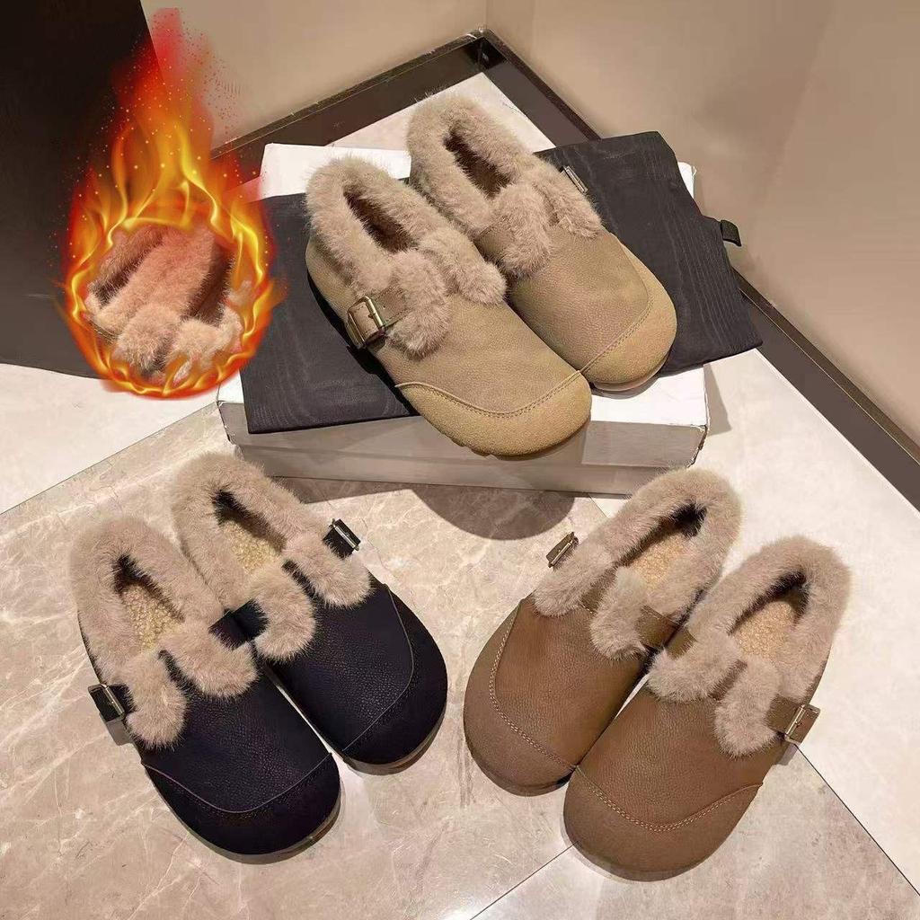 2025 Winter New Velvet Warm Beanie Shoes Women's Soft Sole Non-slip Lazy One Pedal Fashion Birkenstocks Women's Cotton Shoes