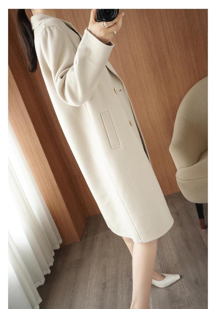 Elegant 2026 Double-Sided Wool Coat - Women's Mid-Length Lapel Over-the-Knee Solid Color
