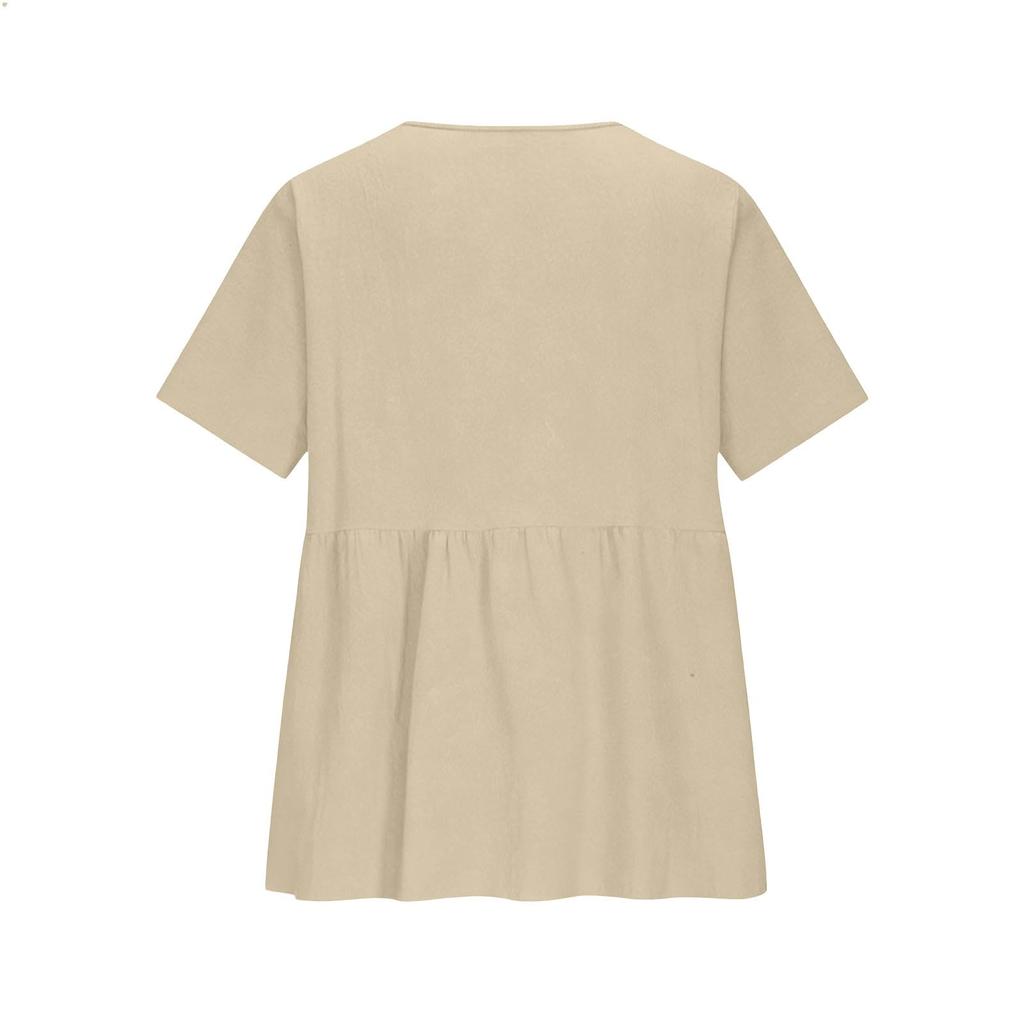Women's Fashion V-Neck Button-Down Short-Sleeve -Color Casual Top