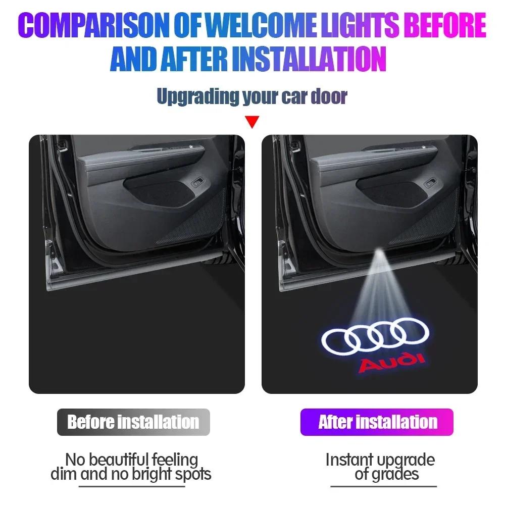 2Pcs Car HD Projector Lamp LED Auto Door Welcome Light For a2 RS A6L A7 A4L Q5 Q7 A8 Q3 S Line S3 S4 S7 S6 S8 A5 A3 A4 Quattro