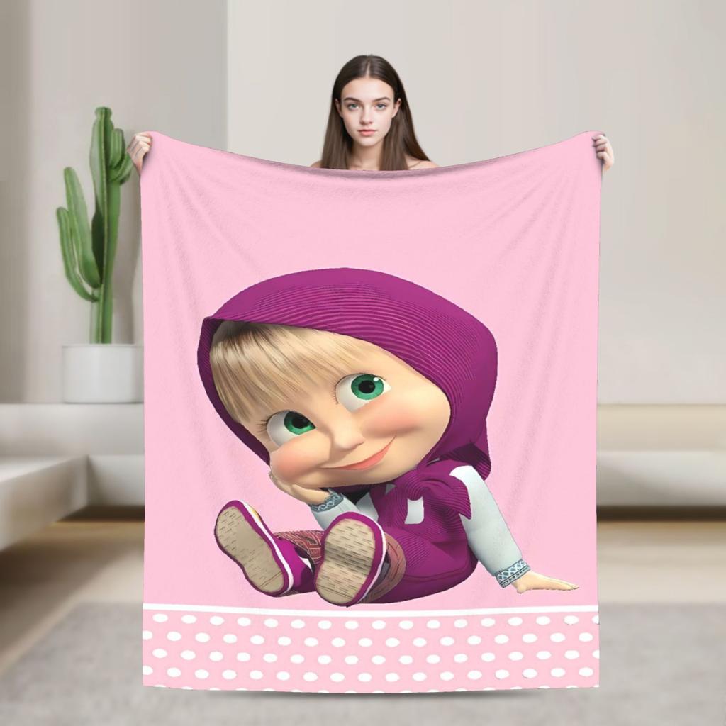 Warm BlanketKids Camping M-Mashas and B-Bears Throw Blanket Flannel Bedspread For Bedroom Graphic Sofa Bed Cover
