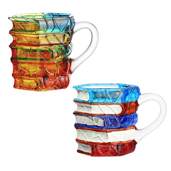 Hand-Painted Book Mug 3D Glass Design Novelty Stacked Book Coffee Cup Literary Gift for Teachers & Book Lovers