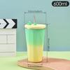 600ML Stainless Steel Insulated Water Bottle Cute Gradient Straw Drinking Cup Home Travel Portable Insulated Tumbler Coffee Cup
