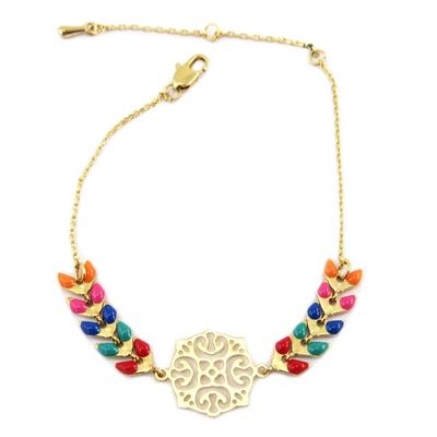 [P6988] - Multicolored Gold 'Navajos' Designer Bracelet - 14 Mm