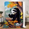 Cute Pandas On Autumn Tree Illustration Flannel Blanket for Bedroom, Living Room, Sofa, and Nap Sofas.