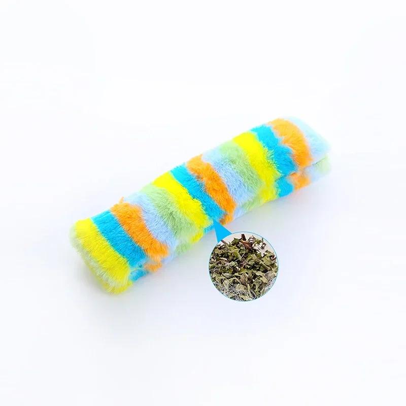 1pcs Cute Rainbow Cat Plush Toy Creative Catnip Toys Cat Pillow with Ringing Paper Teeth-resistant Pet Toy Supplies