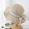 Women's Fisherman Hat With Bow Ribbon Metal Label Breathable Sun Protection Wide Brim Sun Hat For Outdoor Travel Korean Style