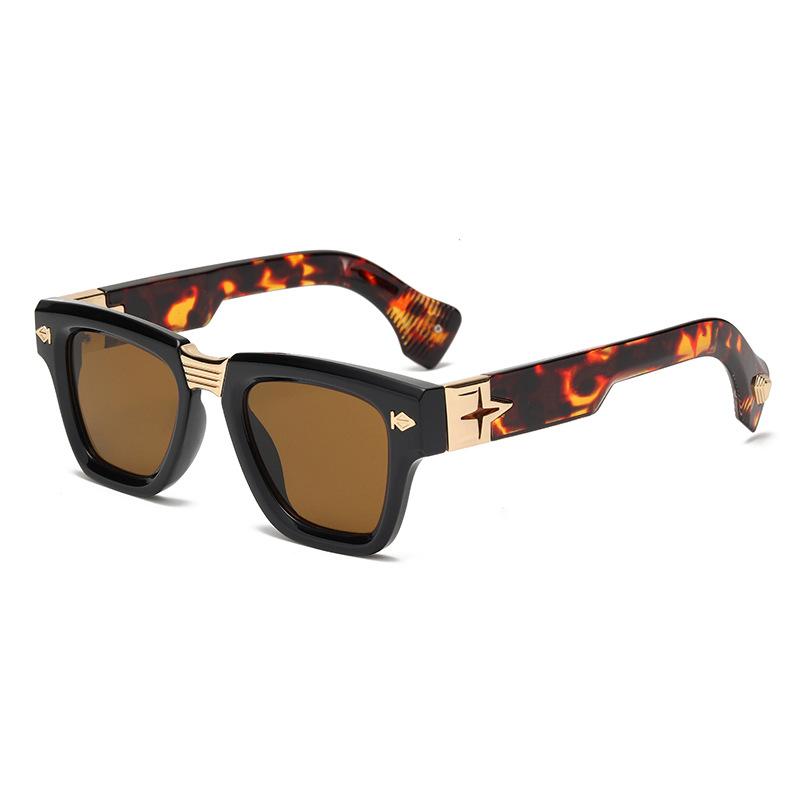Black frame color-changing glasses, square frame metal star decorative flat mirror, automatic photosensitive color-changing anti-blue light plain fra
