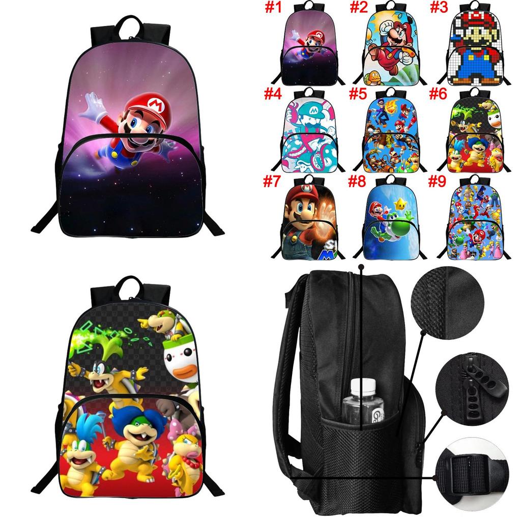 Super Mario Large 16 Inch School Backpack With Spacious Compartments And Durable Material