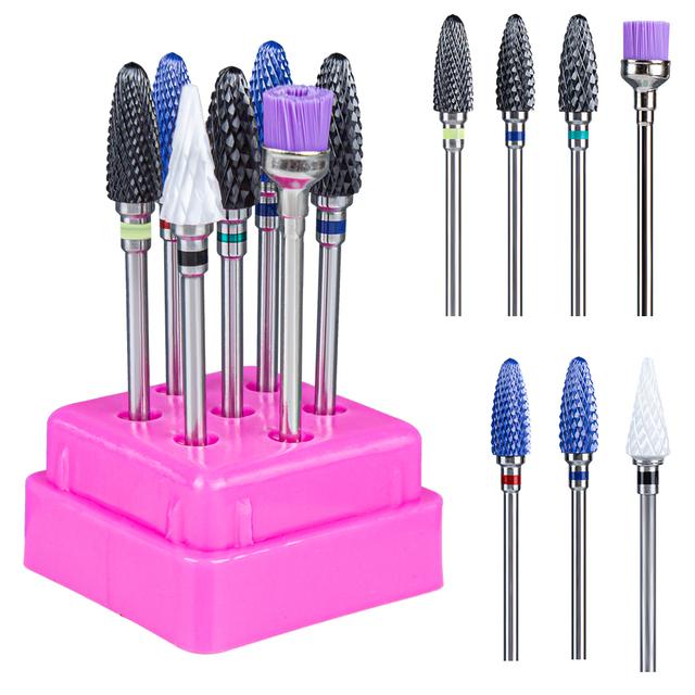 7pcs Ceramic Nail Drill Bits Set Milling Cutter for Manicure Machine Accessories Rotary Burrs Pedicure Cutter for Remove Gel Bit