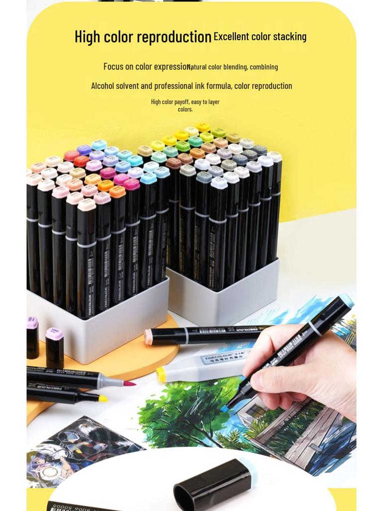 Fakale 3rd Gen Soft Tip Anime Double-Ended Marker Pen Set - 480 Colors, Alcohol-Based