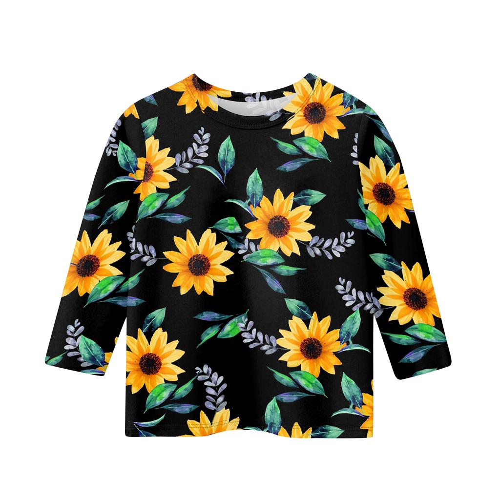 Kinder bedrucktes Rundhals Siebenviertelarm Freizeit T-Shirt