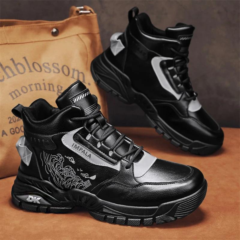 2024 Mens Shoes Winter Casual Sneakers Platform Work Safety Leather Loafers Outdoor Sports Fashion Tennis Luxury Designer Boots