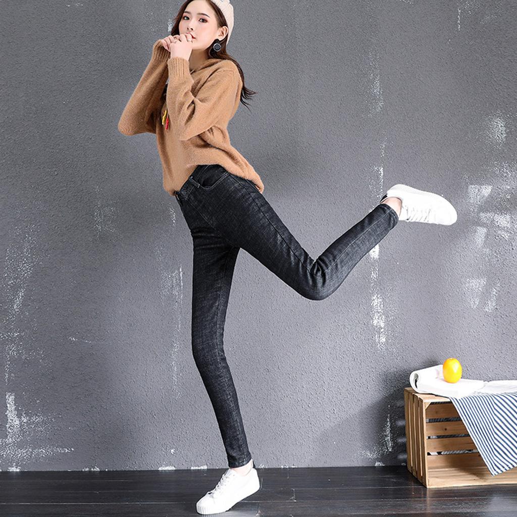 Mode Frauen Plus Größe Plus Samt Elastische Hohe Taille Casual Jeans Bleistift Hosen