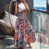 Bohemia Style Plus Size Women's Elastic High Waist Fashion Leaves Geometric Pattern Fashion Skirt Beach Dress