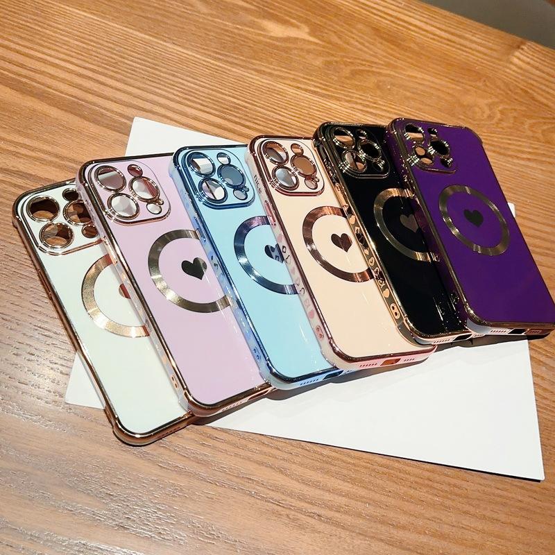 Applicable to iPhone17Pro electroplating side love mobile phone case Apple 16 all-inclusive CD pattern magnetic protective case 15