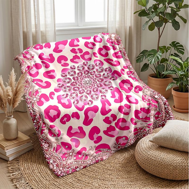 Rosa Leopard Liebesherz Thema Decke Leichte Warme Flanelldecke Dekorative Überwurfdecke für Heimdekoration