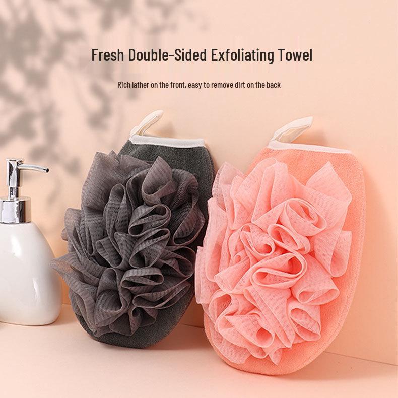 Double-Sided Bath Scrub Mitt Glove - Exfoliating Sponge for Dirt & Dead Skin Removal, Large Size