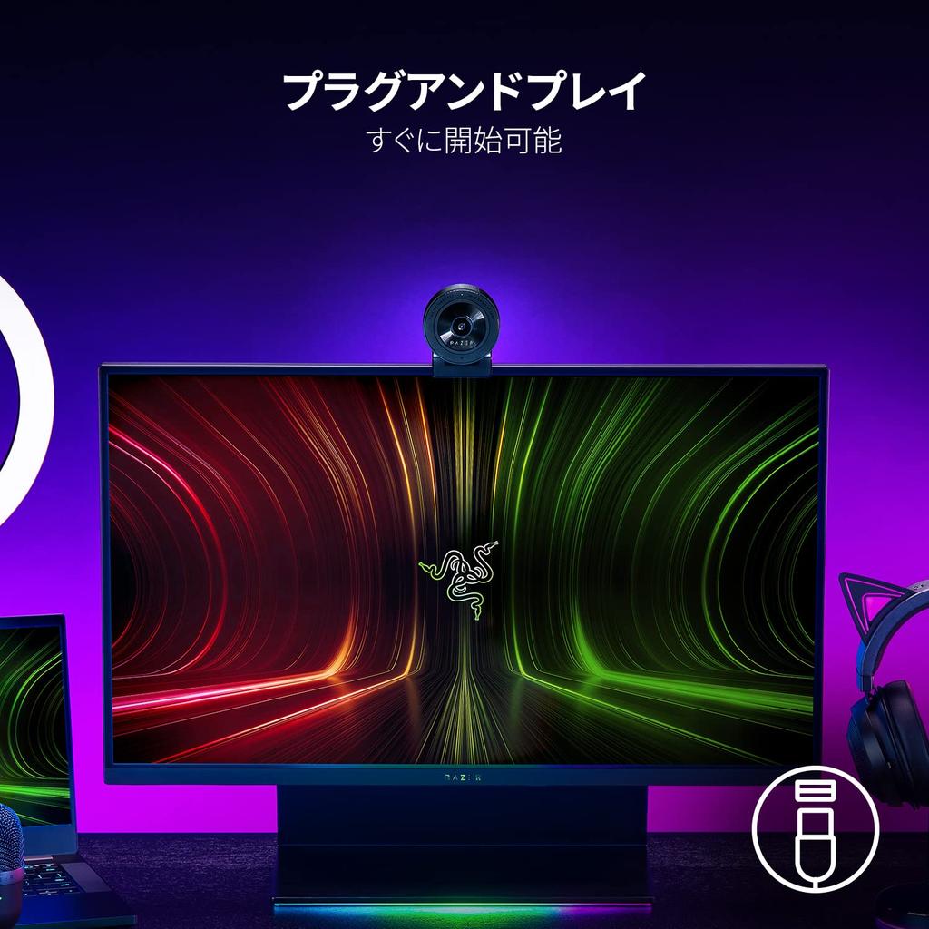 Razer Kiyo X Streaming USB Full HD 1080p 30FPS 720p Customizable Field of Flexible Mounting Windows 10 Authorized Distributor Webcam, 2.0, / 60FPS,