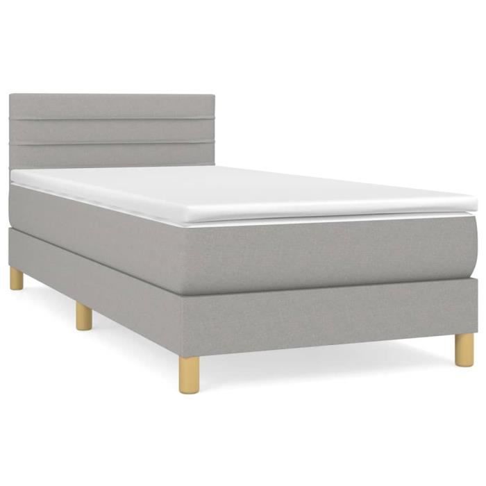 3140673 vidaXL Lit à sommier tapissier avec matelas Gris clair 100x200cm Tissu