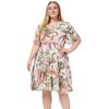 Plus Size Women's Dress Summer Round Neck Short Sleeve Printed Chiffon Dresses