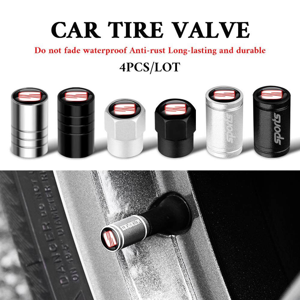 Car Wheel Tire Valve Caps Tyre Stem Cover Bolt-In Accessories For SEAT Cupra FR Ibiza Leon Arona Ateca Toledo E-Racer Formentor