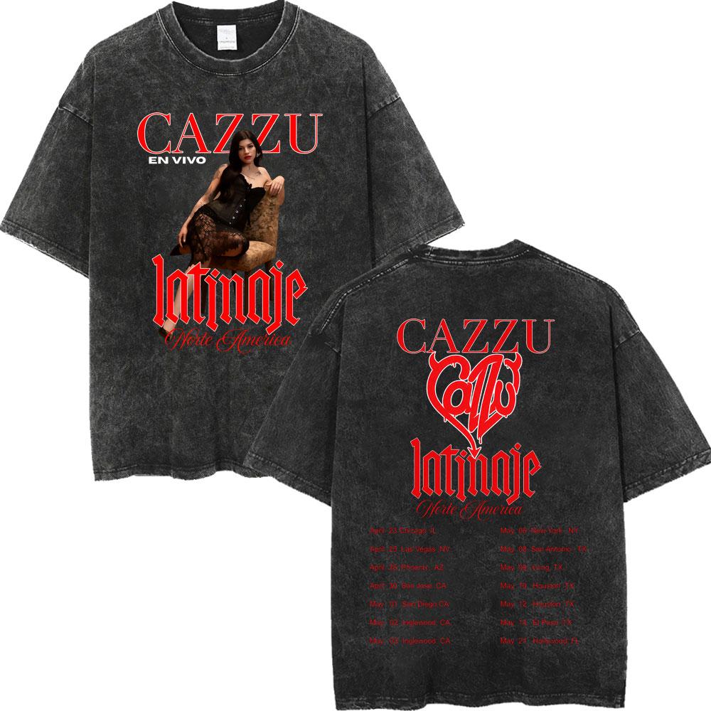 Vintage Washed Cazzu Latinaje Tour  Merch Tshirts Men Women Fashion Aesthetic Tshirt Summer Casual Loose Cotton T Shirts