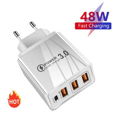 48W USB Charger QC 3.0 Type C PD Fast Charge For iPhone 12 13 Max Samsung S21 Xiaomi Mobile Phone EU/US Plug Wall Charger