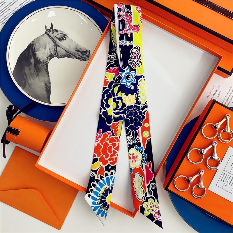 Cachecol de Seda 100% de Alta Qualidade Marca de Luxo Mulheres Faixa de Cabeça Faixa de Cabelo Foulard Gravata Lenço de Pescoço Cachecóis Skinny Acessórios