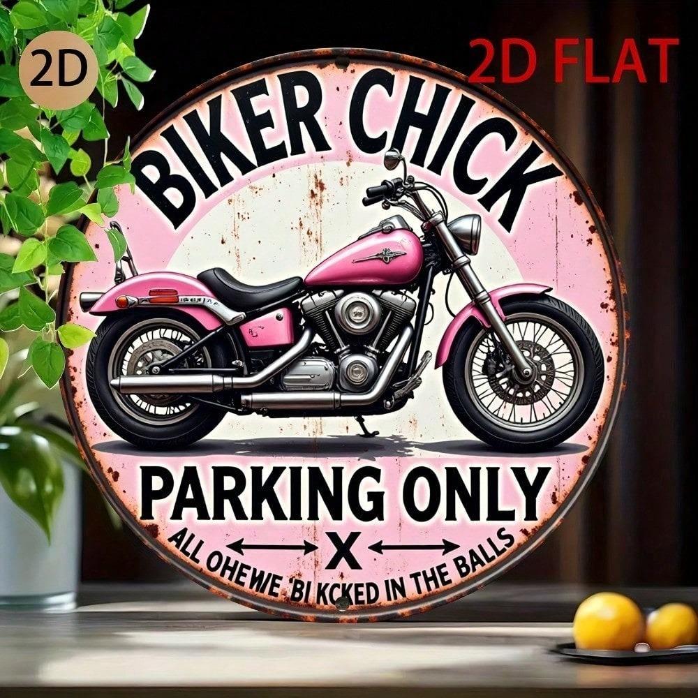 Vintage Pink Motorcycle Round Metal Sign Retro Biker Garage Wall Decor Men Cave Parking Ornament