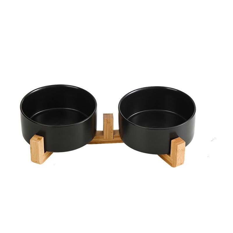 Ceramic Bowl Cat Dog Bowl Cat Food Bowl Cat Bowl Drinking Water Bowl Double Bowl Protection Cervical Spine Bowl Black Pet Bowl