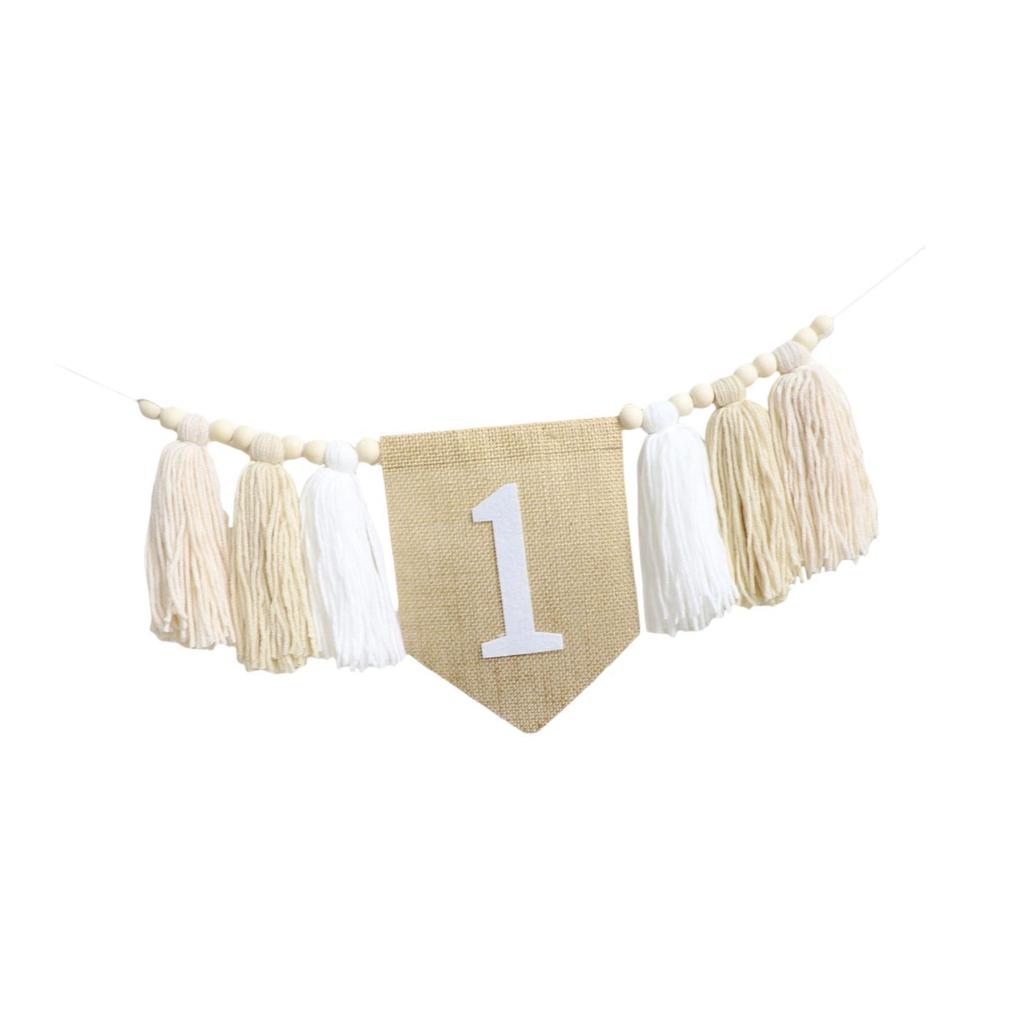 1 Year Old Birthday High Chair Banner Wood Bead Tassel Decoration for Baby Shower Themed Party Supplies