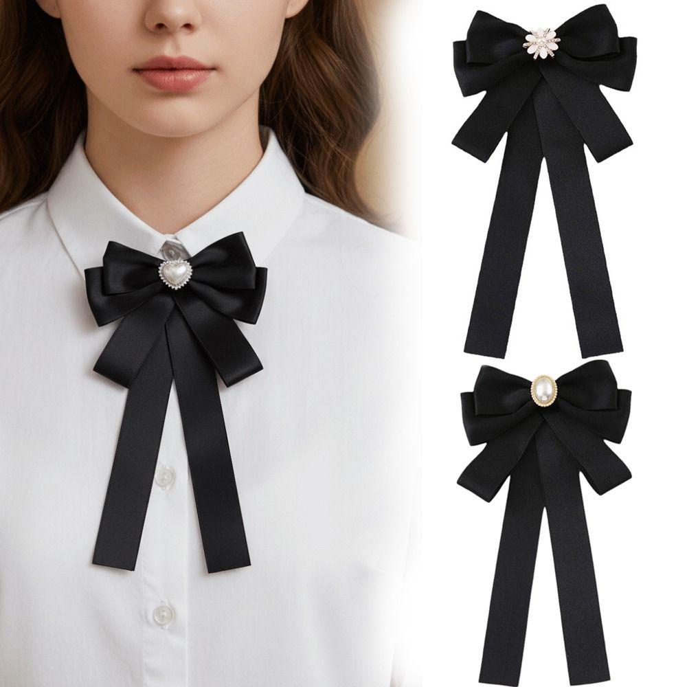 Black Memorial Black Bow Brooch Fabric Bowknot Bowtie Necktie New Shirt Collar Pins  Women