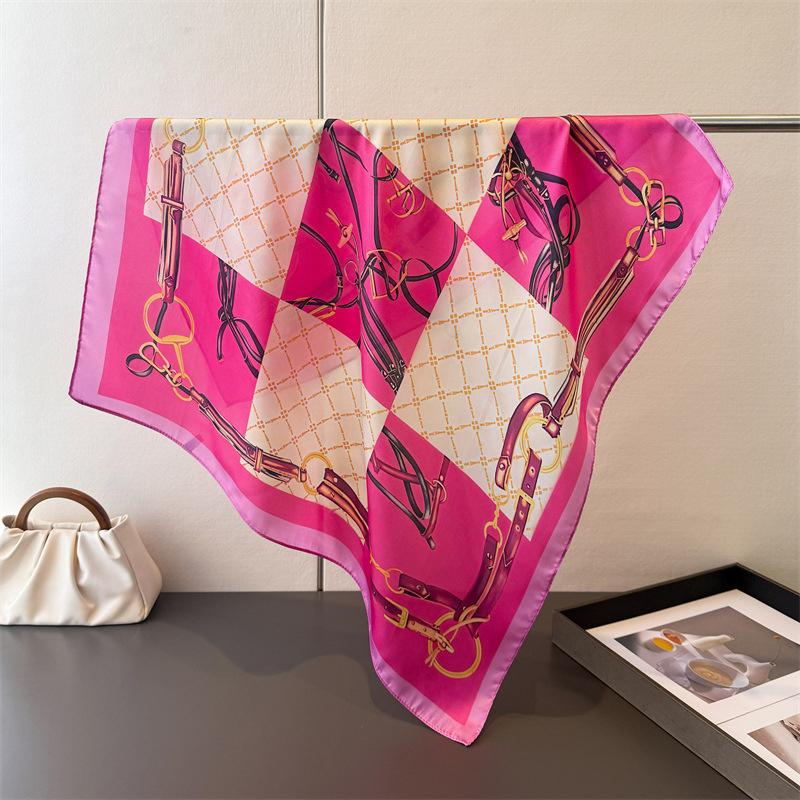 

Luxury Brand 2026 Chain Print Square Silk Scarf for Women Hijab Hair Bands 70cm Neckerchief Female Satin Shawl Ribbon Headband 70x70cm