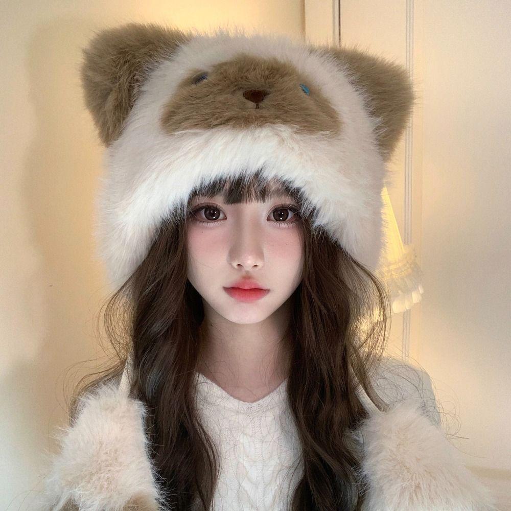 Thicken Fluffy Pullover Cap Soft Woolen Hat Winter Animals Ears Beanie Hat  Skiing