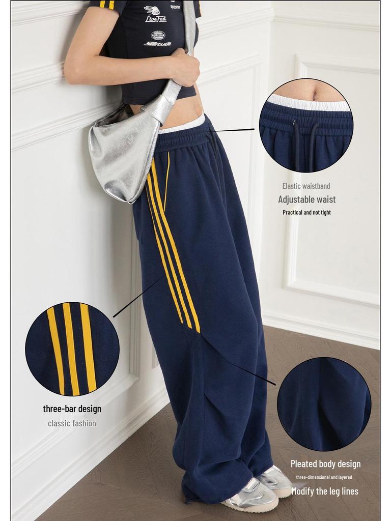 Sötétkék női bő szárú melegítőnadrág: Kényelmes utcai tánc jazz nadrág tavaszra/nyárra