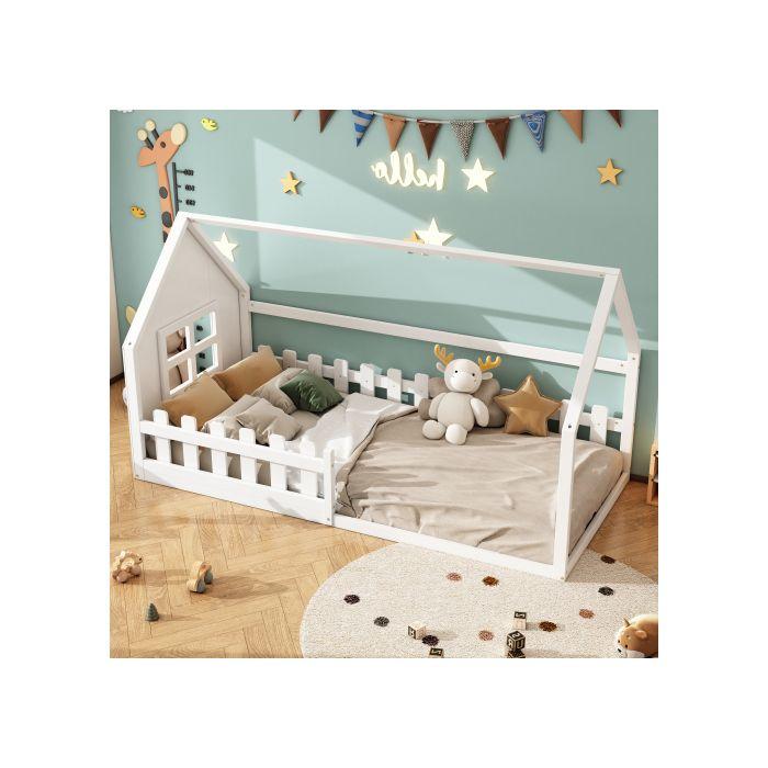 Lit D'enfant - MUVOE - 90x200cm - Design Maison - Blanc - Montage Facile